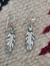 Load image into Gallery viewer, WHITE OPAL INLAY FEATHER EARRINGS
