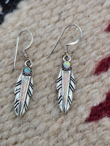 WHITE OPAL INLAY FEATHER EARRINGS