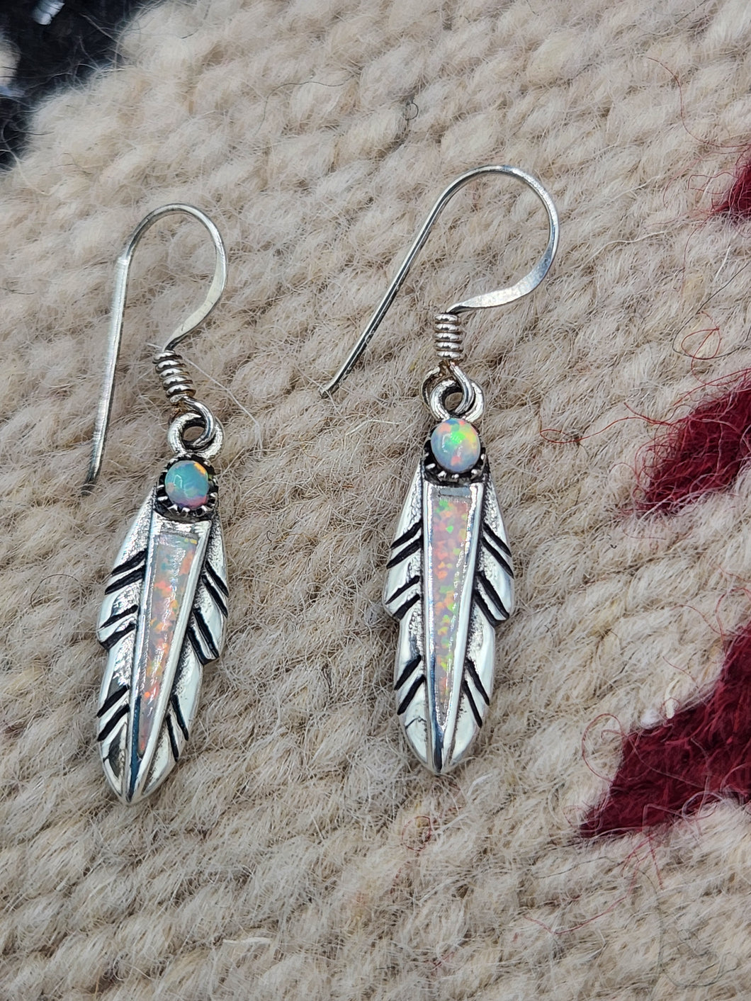 WHITE OPAL INLAY FEATHER EARRINGS