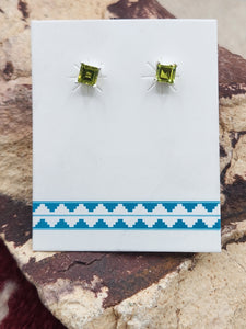 PERIDOT MINI POST EARRINGS - 4 MM X 4 MM - SQUARE