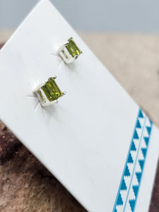 PERIDOT MINI POST EARRINGS - 4 MM X 4 MM - SQUARE