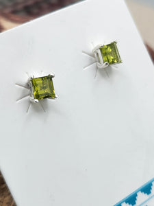 PERIDOT MINI POST EARRINGS - 4 MM X 4 MM - SQUARE