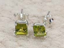 Load image into Gallery viewer, PERIDOT MINI POST EARRINGS - 4 MM X 4 MM - SQUARE
