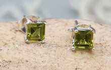 Load image into Gallery viewer, PERIDOT MINI POST EARRINGS - 4 MM X 4 MM - SQUARE
