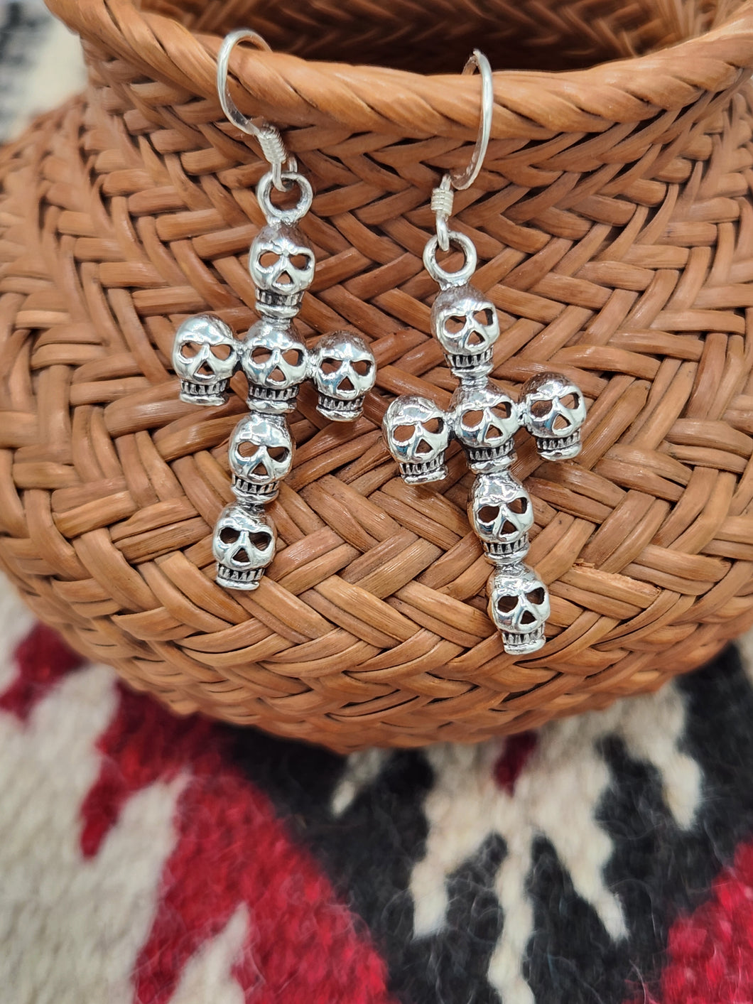 SKULL CROSS EARRINGS  - STERLING SILVER