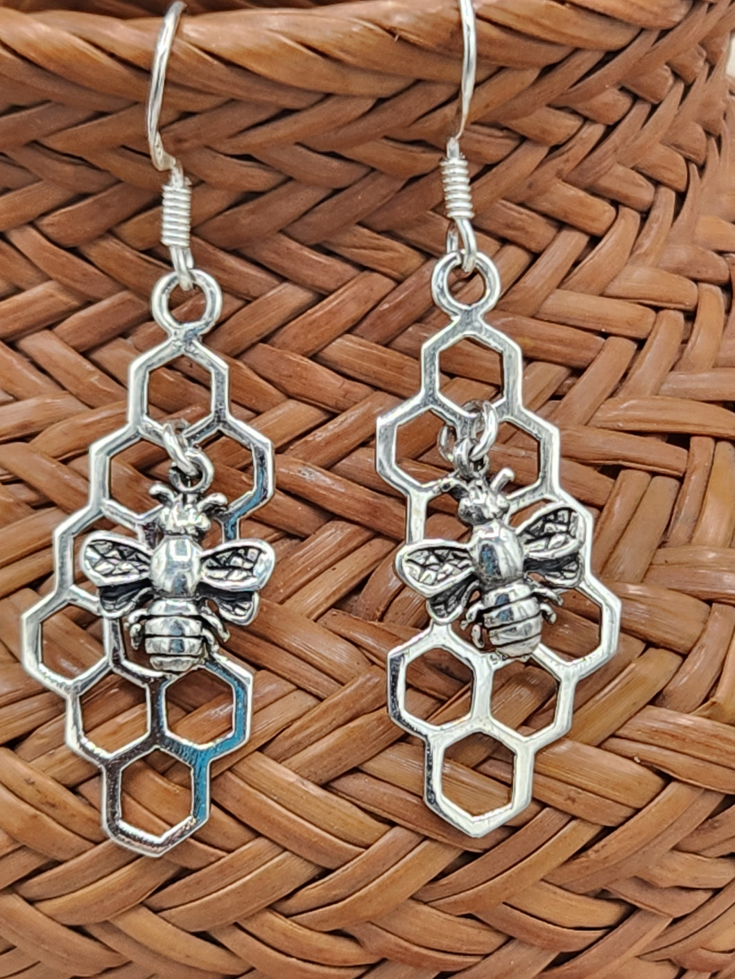 HONEYCOMB & BEE EARRINGS - STERLING SILVER