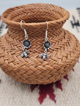 Load image into Gallery viewer, SUNFLOWER &amp; BEE EARRINGS - STERLING SILVER
