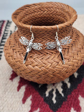 Load image into Gallery viewer, ONYX DRAGONFLY EARRINGS  - STERLING SILVER
