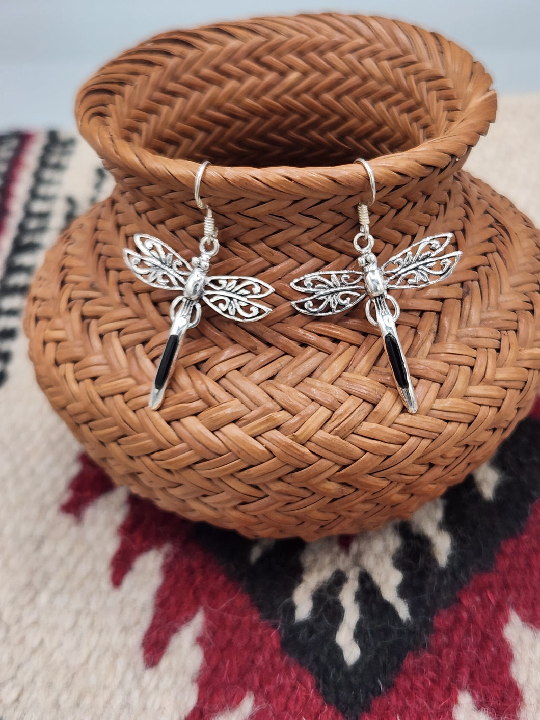 ONYX DRAGONFLY EARRINGS  - STERLING SILVER