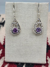 Load image into Gallery viewer, AMETHYST TEARDROP FILIGREE EARRINGS  - STERLING SILVER
