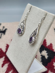 AMETHYST TEARDROP FILIGREE EARRINGS  - STERLING SILVER