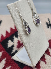 Load image into Gallery viewer, AMETHYST TEARDROP FILIGREE EARRINGS  - STERLING SILVER

