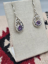 Load image into Gallery viewer, AMETHYST TEARDROP FILIGREE EARRINGS  - STERLING SILVER
