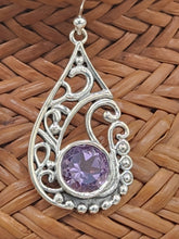 Load image into Gallery viewer, AMETHYST TEARDROP FILIGREE EARRINGS  - STERLING SILVER

