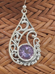 AMETHYST TEARDROP FILIGREE EARRINGS  - STERLING SILVER