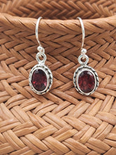 Load image into Gallery viewer, GARNET OVAL EARRINGS - STERLING SILVER
