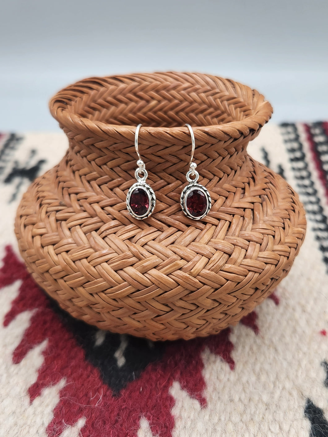 GARNET OVAL EARRINGS - STERLING SILVER