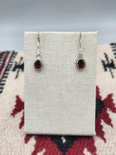 Load image into Gallery viewer, GARNET OVAL EARRINGS - STERLING SILVER

