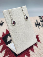 Load image into Gallery viewer, GARNET OVAL EARRINGS - STERLING SILVER
