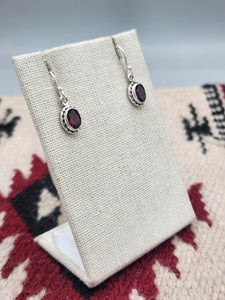 GARNET OVAL EARRINGS - STERLING SILVER