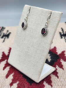 GARNET OVAL EARRINGS - STERLING SILVER