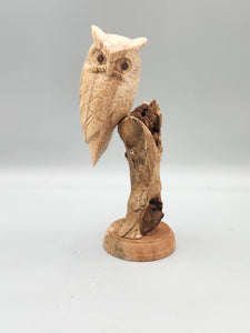 WOODEN PERCHED OWL