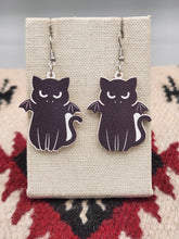 Load image into Gallery viewer, VAMPIRE CAT EARRINGS - WOOD

