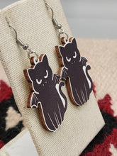 Load image into Gallery viewer, VAMPIRE CAT EARRINGS - WOOD
