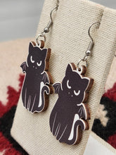 Load image into Gallery viewer, VAMPIRE CAT EARRINGS - WOOD
