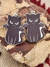 Load image into Gallery viewer, VAMPIRE CAT EARRINGS - WOOD
