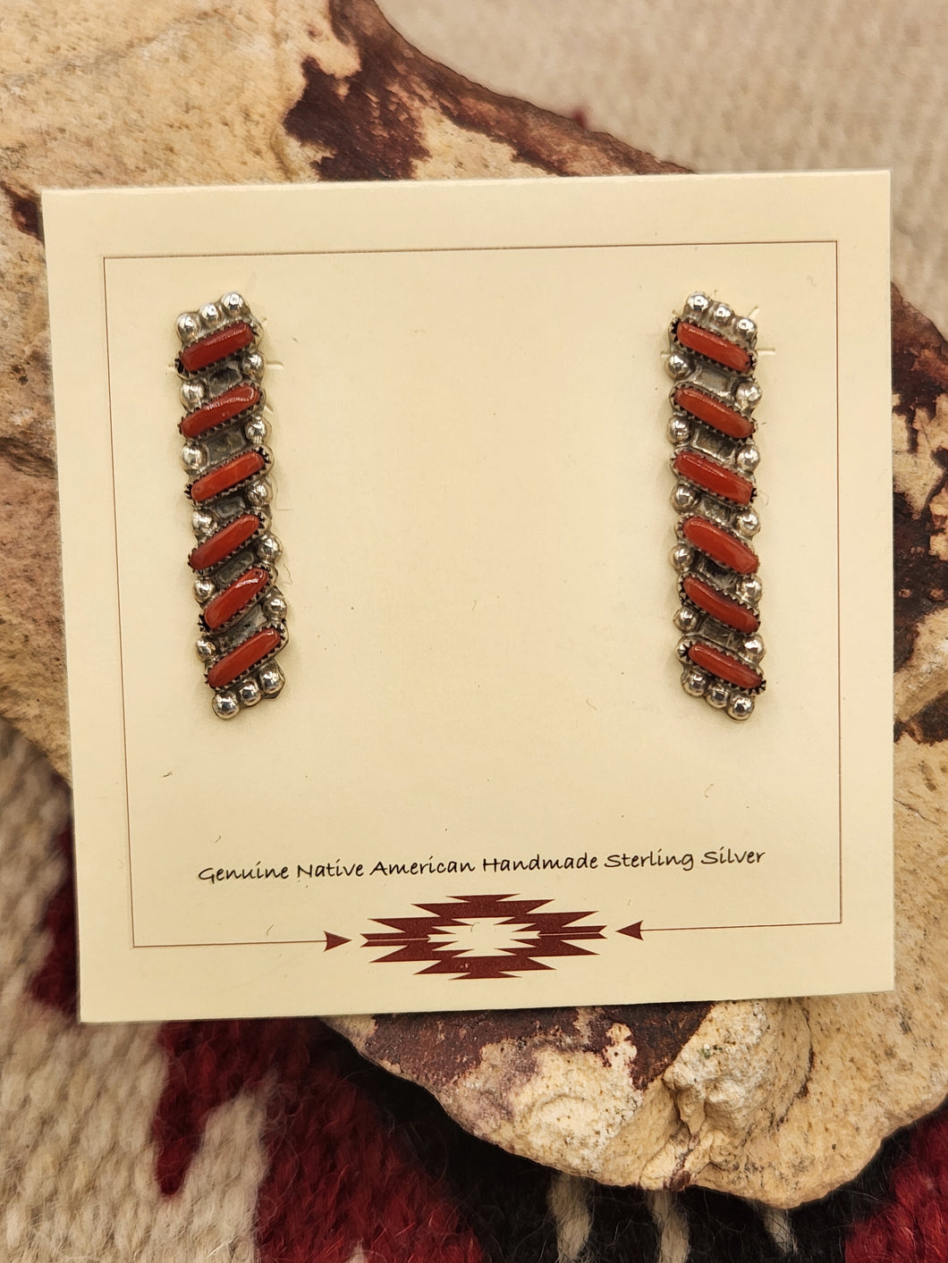 CORAL NEEDLEPOINT POST STYLE EARRINGS- ZUNI - R.S.
