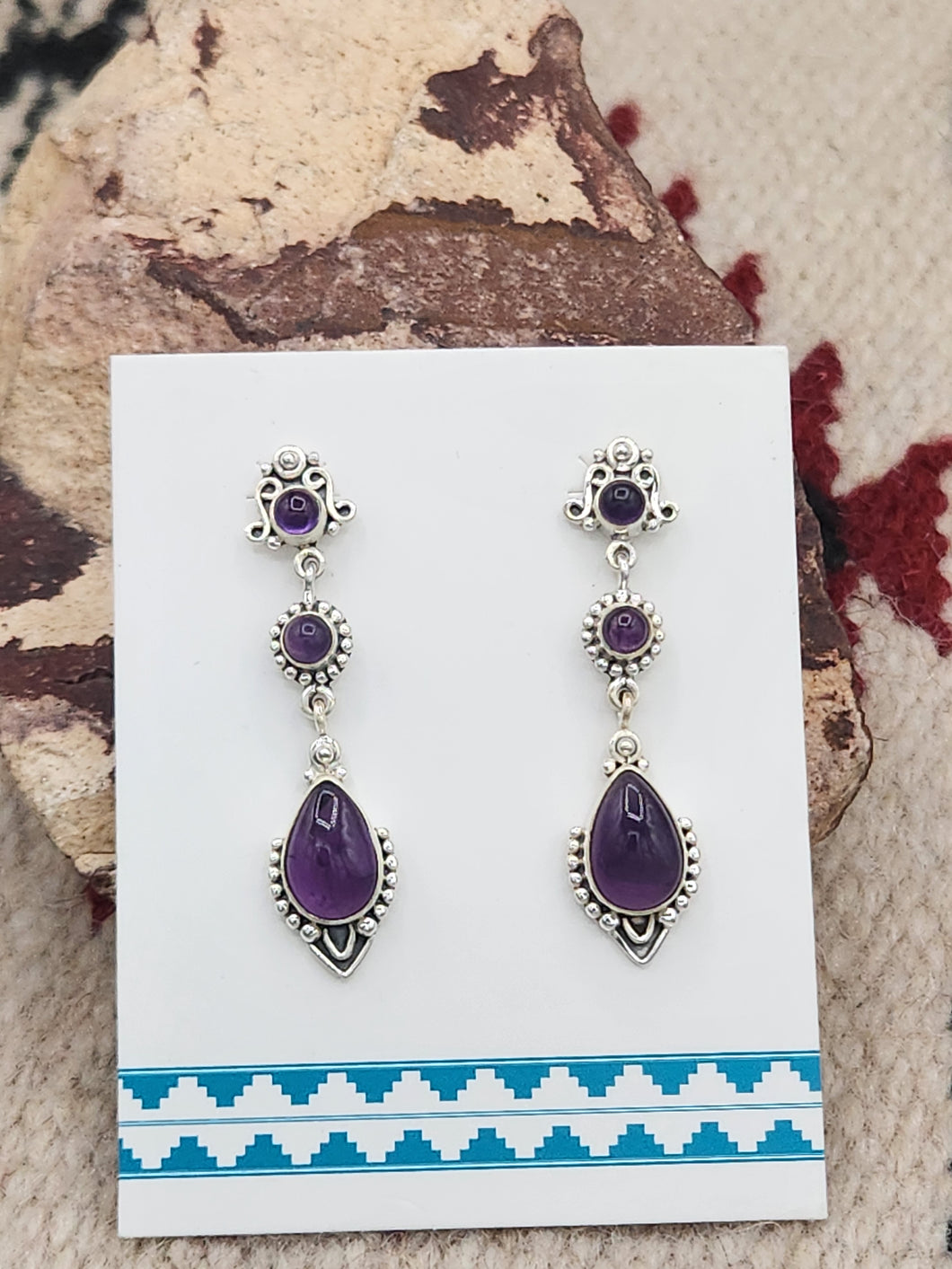 AMETHYST 3 STONE EARRINGS