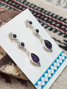 AMETHYST 3 STONE EARRINGS