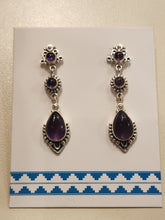 Load image into Gallery viewer, AMETHYST 3 STONE EARRINGS
