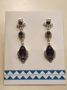 AMETHYST 3 STONE EARRINGS