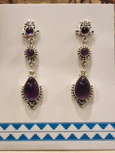 Load image into Gallery viewer, AMETHYST 3 STONE EARRINGS

