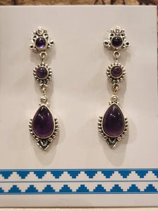 AMETHYST 3 STONE EARRINGS
