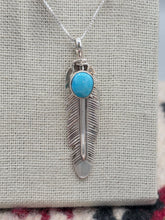 Load image into Gallery viewer, STERLING SILVER TURQUOISE FEATHER NECKLACE  - NAVAJO  - JUNE DEFAUTO
