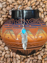 Load image into Gallery viewer, STERLING SILVER TURQUOISE FEATHER NECKLACE  - NAVAJO  - JUNE DEFAUTO

