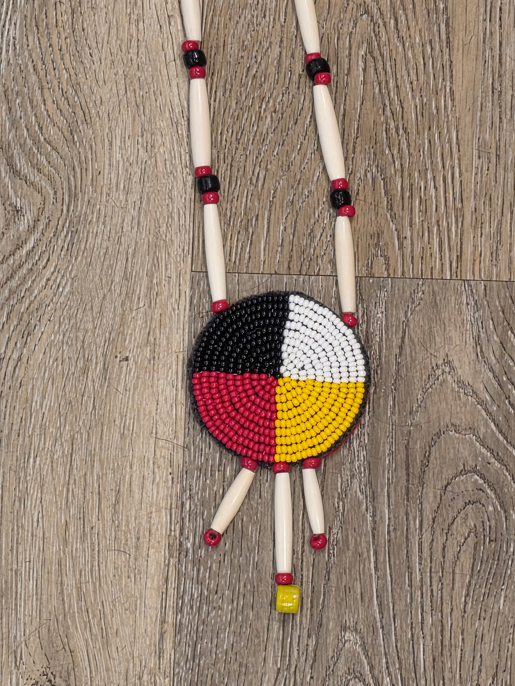 HORN BEADED ROSETTE NECKLACE- MEDICINE WHEEL – Southwest