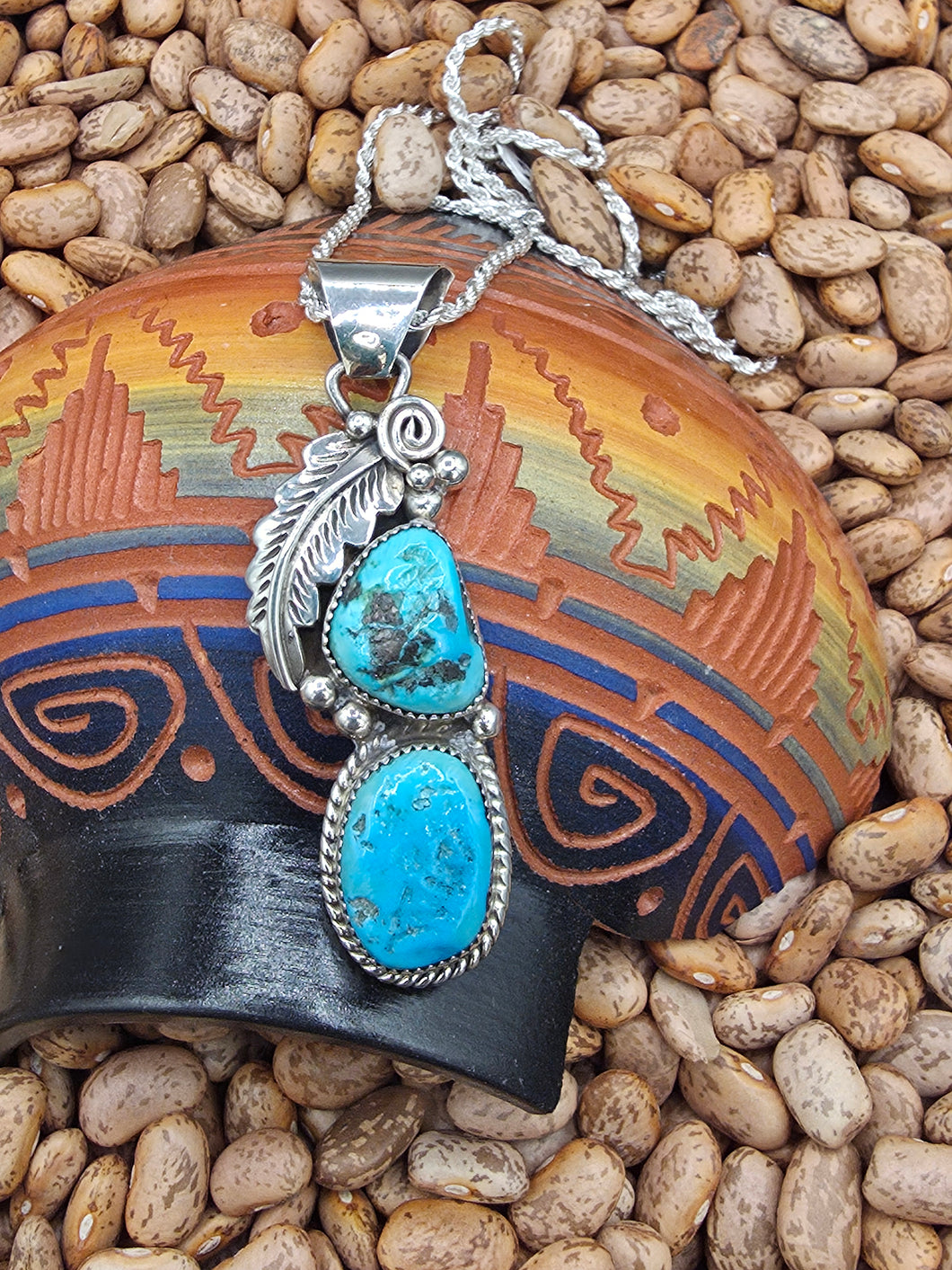 TURQUOISE 2 STONE PENDANT- HERBERT ETSITTY