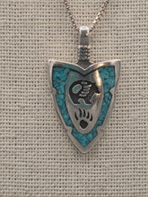 Load image into Gallery viewer, TURQUOISE CHIP INLAY ARROWHEAD PENDANT FEATURING BEAR - MEDIUM
