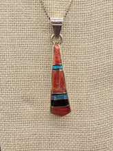 Load image into Gallery viewer, SPINY OYSTER - OPAL - JET INLAY NECKLACE on 16&quot;BOX CHAIN - ZUNI
