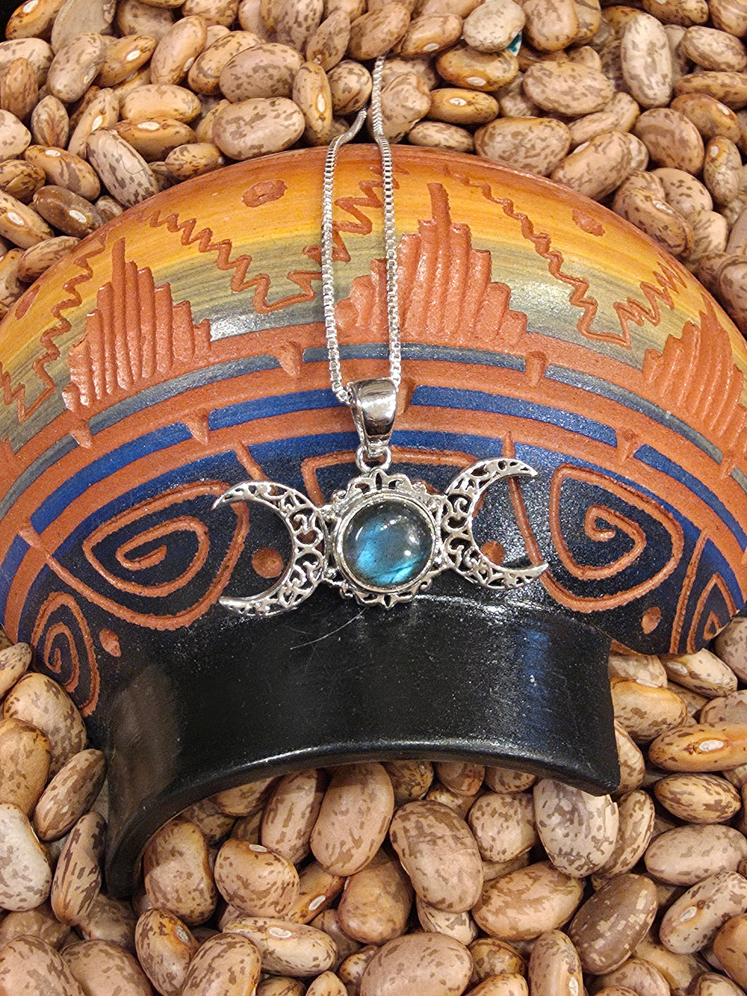 LABRADORITE TRIPLE MOON NECKLACE