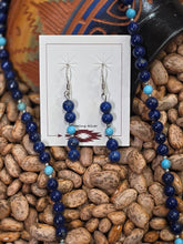 Load image into Gallery viewer, LAPIS LAZULI &amp; TURQUOISE BEADED NECKLACE &amp; EARRINGS  - 6MM
