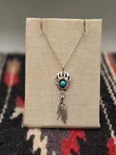 Load image into Gallery viewer, BEAR PAW NECKLACE WITH TURQUOISE &amp; 2 FEATHERS - LEE SHORTY
