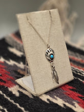 Load image into Gallery viewer, BEAR PAW NECKLACE WITH TURQUOISE &amp; 2 FEATHERS - LEE SHORTY
