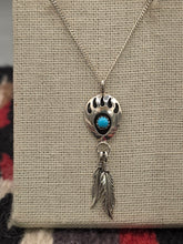 Load image into Gallery viewer, BEAR PAW NECKLACE WITH TURQUOISE &amp; 2 FEATHERS - LEE SHORTY
