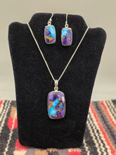 Load image into Gallery viewer, KINGMAN ICE BLUE DAHLIA PENDANT &amp; EARRINGS SET - RECTANGLE
