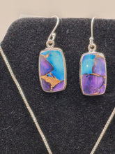 Load image into Gallery viewer, KINGMAN ICE BLUE DAHLIA PENDANT &amp; EARRINGS SET - RECTANGLE

